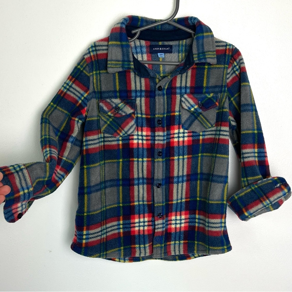 Andy & Evan Colorful Plaid Fleece Shacket Little Boy Shirt‎
